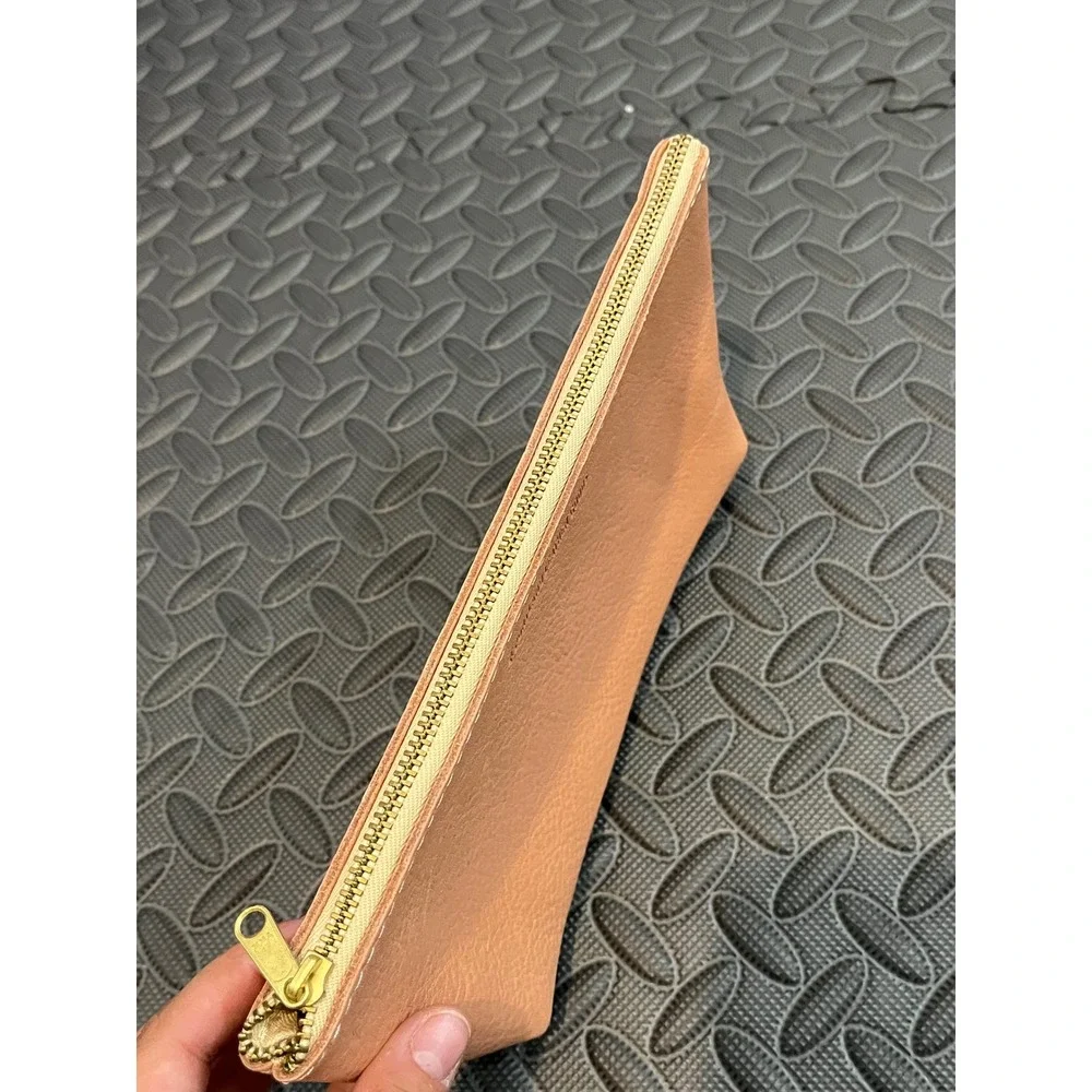 Portland Leather Goods Makeup Pouch Unisex Pink Full Grain Leather Zipper Case